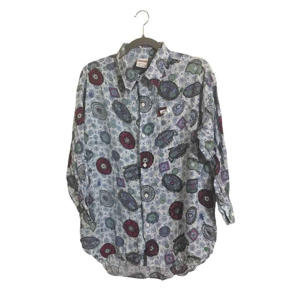 Vintage Guess Blue Shapes Button Down Shirt‎ Large